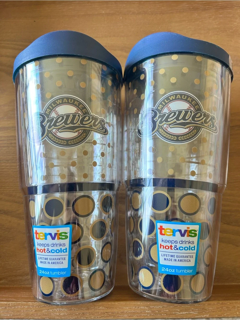tervis Milwaukee Brewers Gold and Navy Dot 24oz Tumbler Set of 2 With Lids - Picture 1 of 10